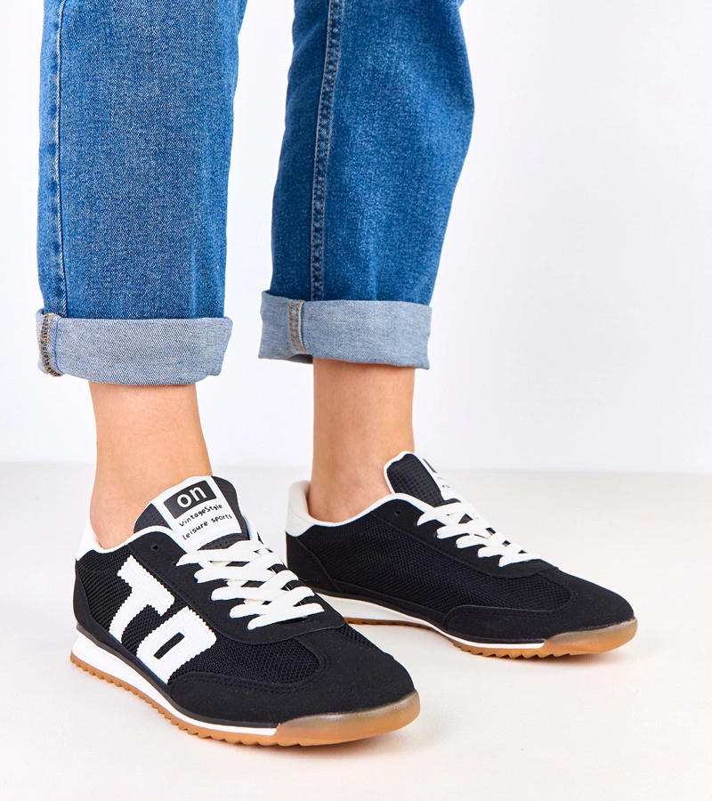 Hers Czarne sneakersy sportowe z białymi elementami