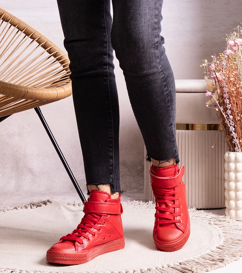 Hers Czerwone wysokie trampki z eco skóry