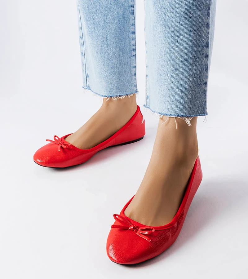 Hers Czerwone balerinki z kokardką