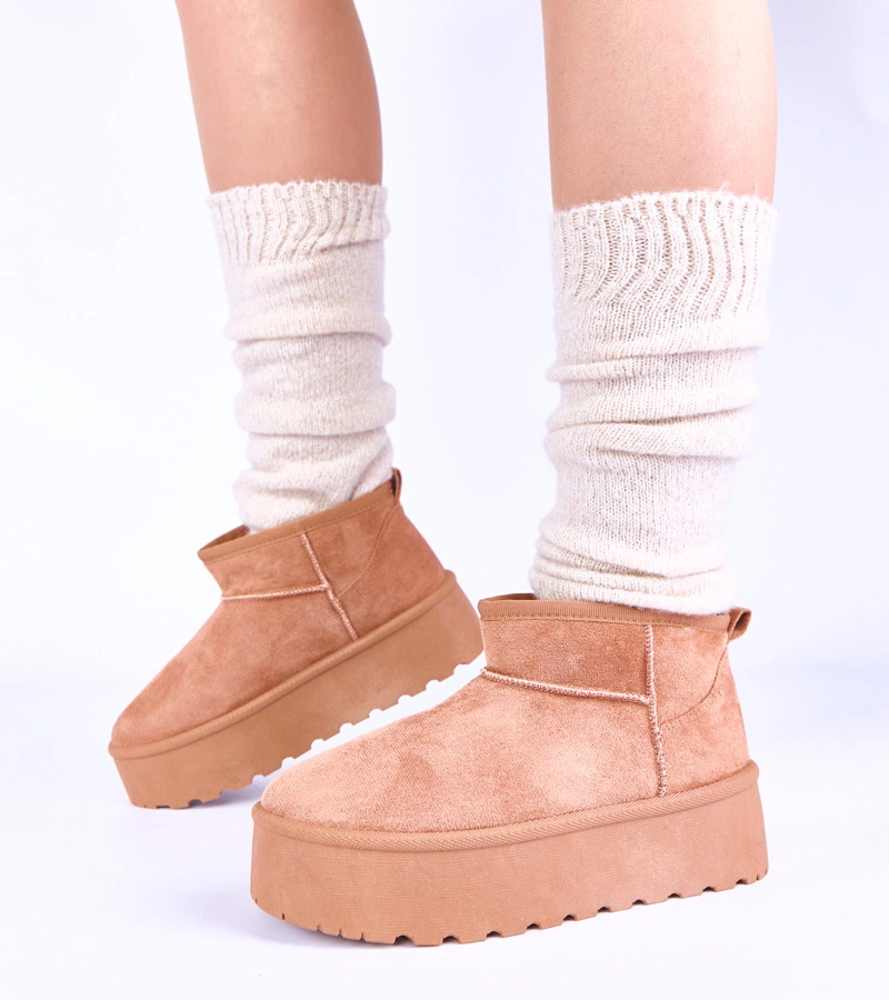 Hers Brązowe śniegowce na platformie ocieplane futerkiem