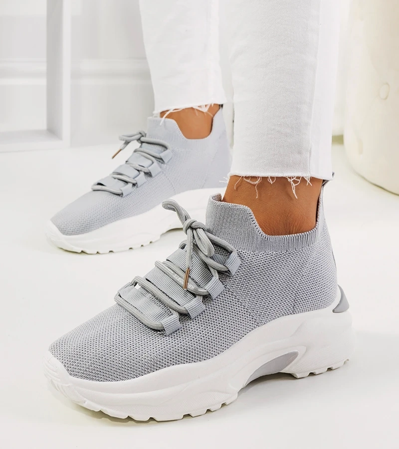 Hers Wsuwane szare sneakersy na grubej podeszwie