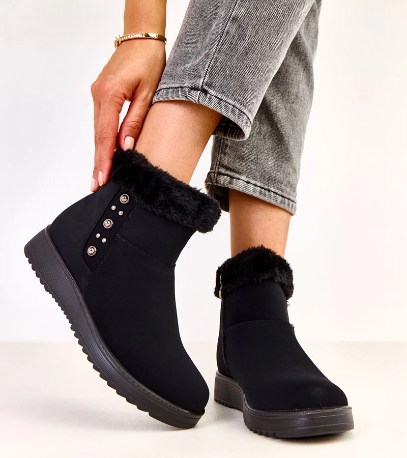 Hers Czarne botki ocieplane z ekoskóry matowej