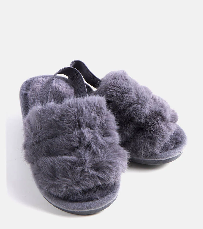 Szare kapcie na gumkę