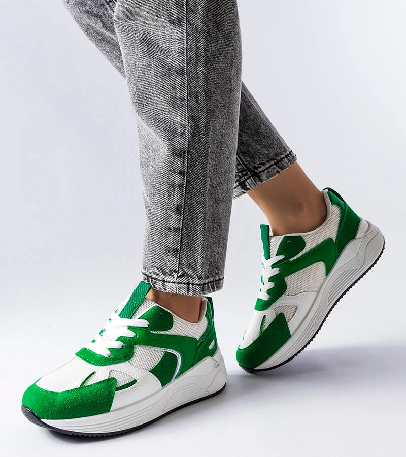 Zielone sportowe sneakersy z łączonych materiałów