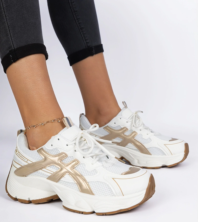 Hers Beżowe sneakersy damskie na masywnej podeszwie