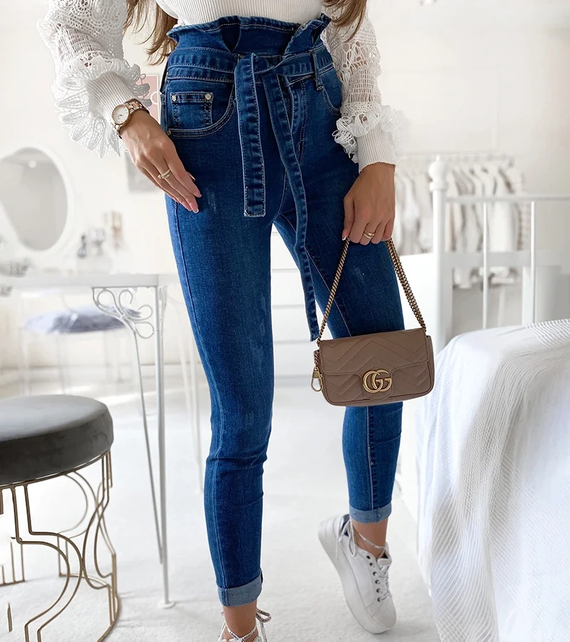 Granatowe spodnie z wysokim stanem