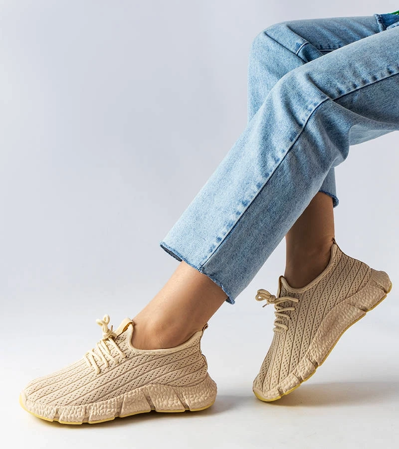 Hers Jasnobeżowe materiałowe sneakersy