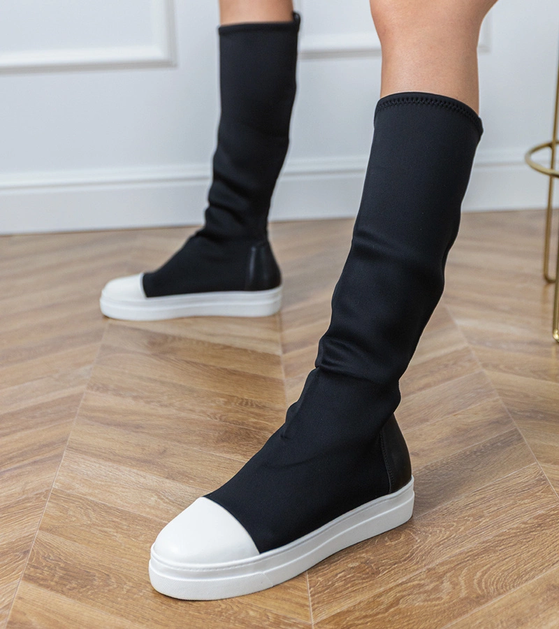 Hers Czarne materiałowe kozaki z elastyczną cholewką