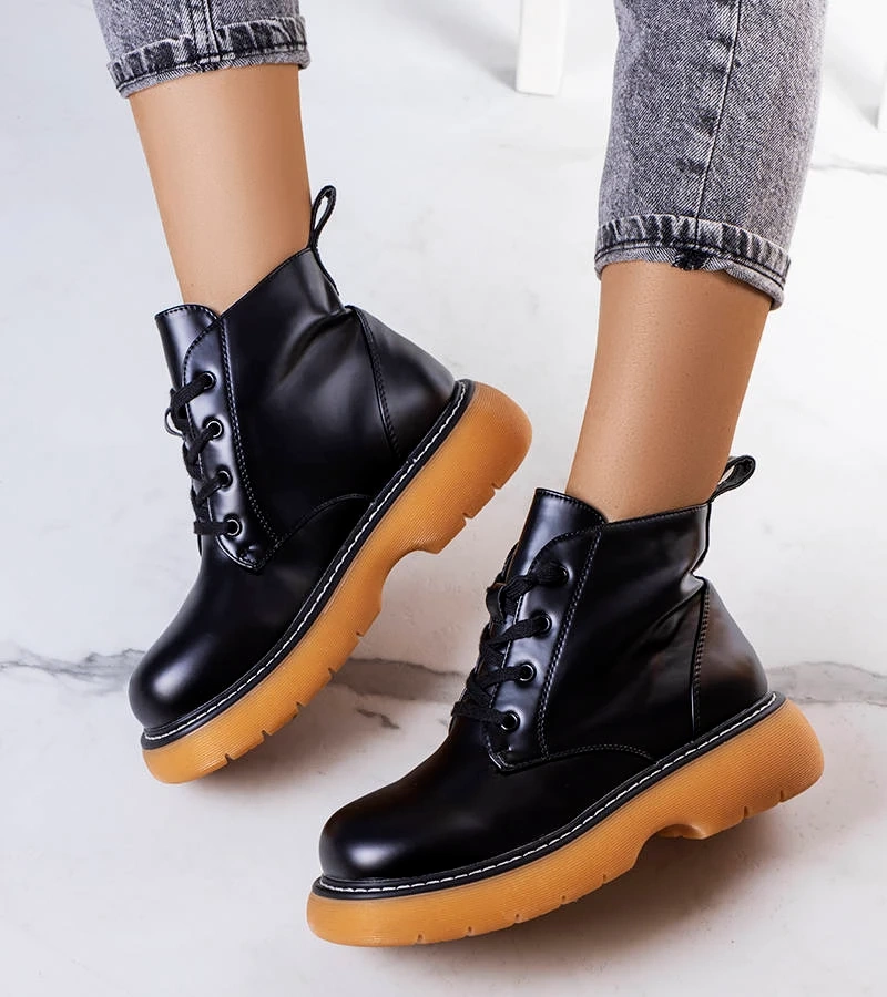 Żółte ocieplane botki na platformie