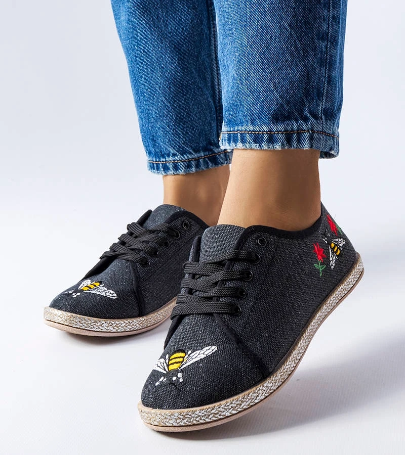 Czarne brokatowe espadryle