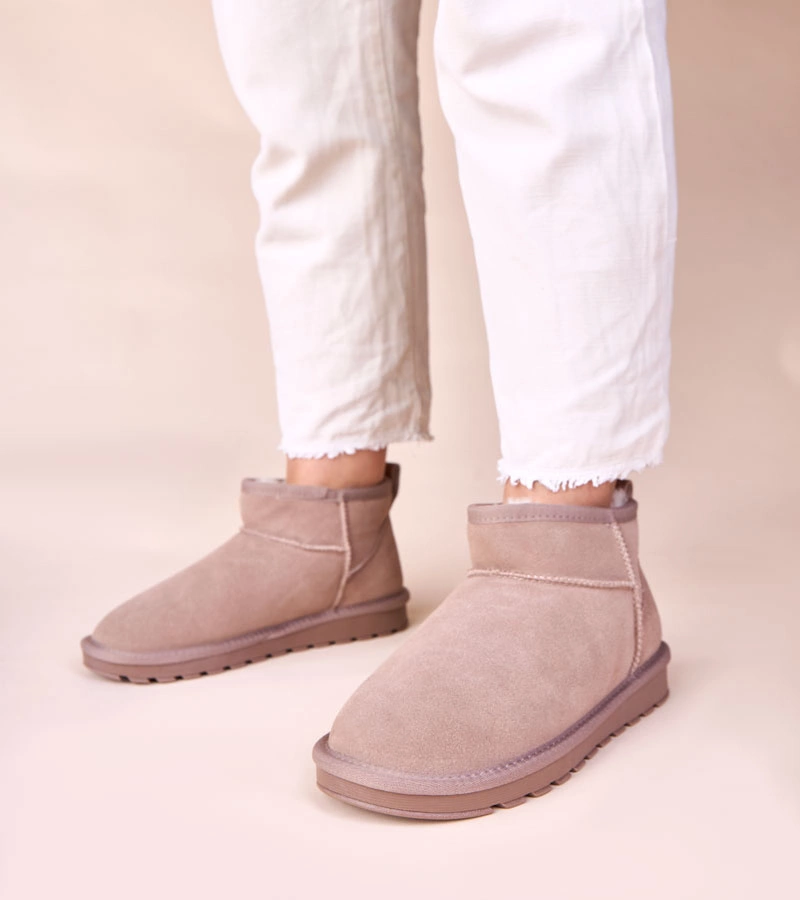 Hers Szare śniegowce skóra naturalna zamsz ocieplane futerkiem