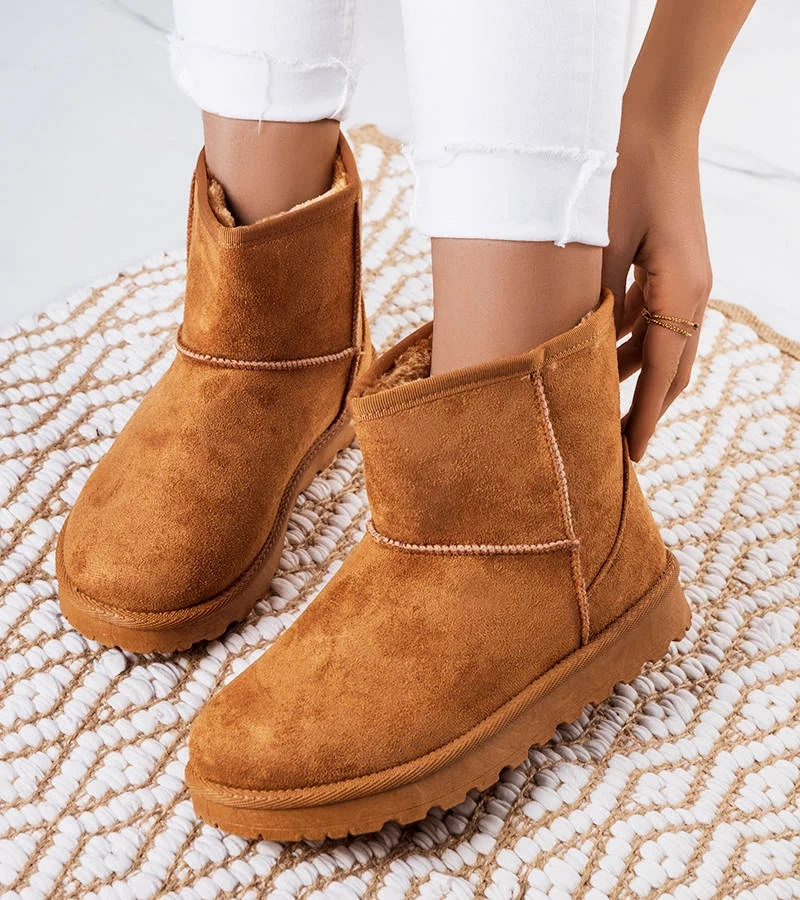 Brązowe śniegowce ocieplane z eko-zamszu