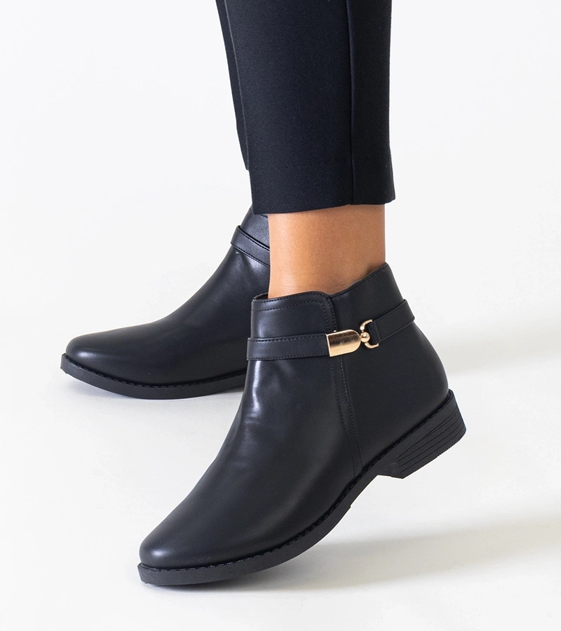 Czarne botki ze złotymi wstawkami eko-skóra