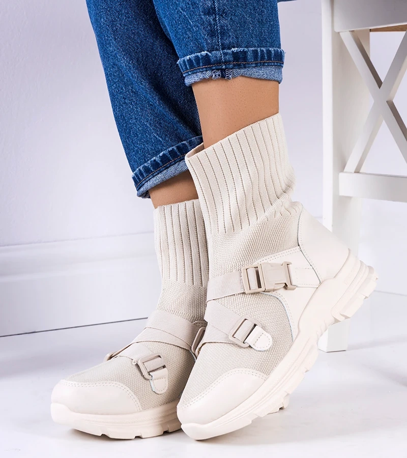 Hers Beżowe sneakersy z wysoką cholewką