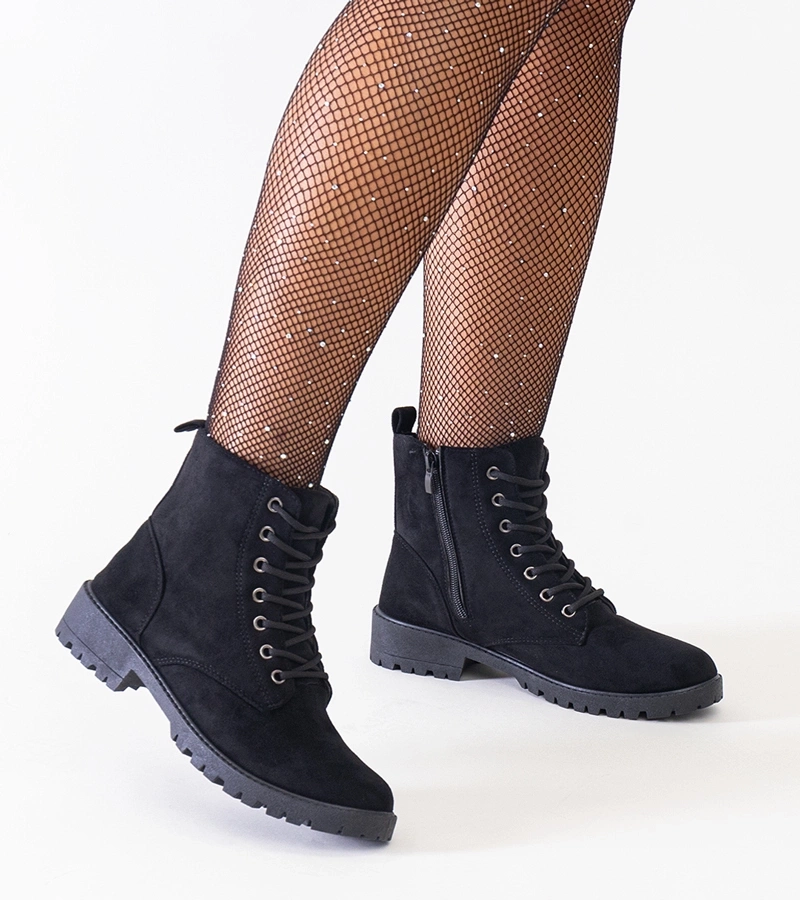 Czarne botki eko-zamszowe workery na platformie