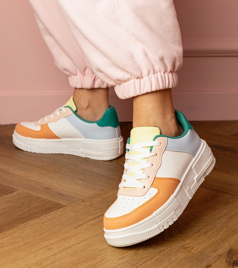 Hers Pomarańczowe sneakersy sportowe na platfotmie