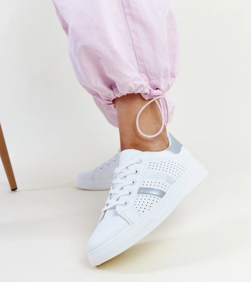 Hers Biało-srebrne sneakersy eko skóra