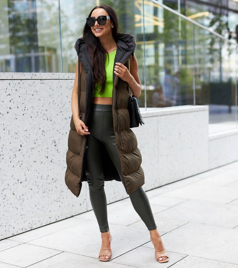 Zielono-czarna dwustronna długa kamizelka