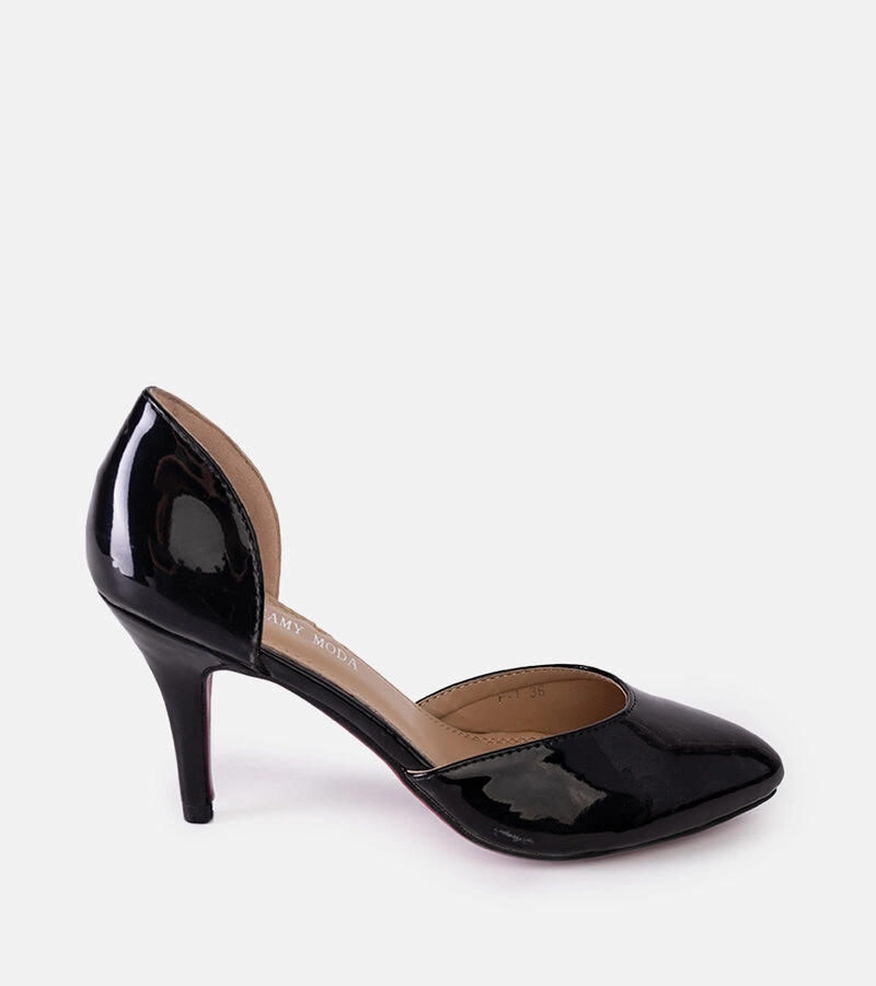 Złote błyszczące czółenka ze skórzaną wkładką