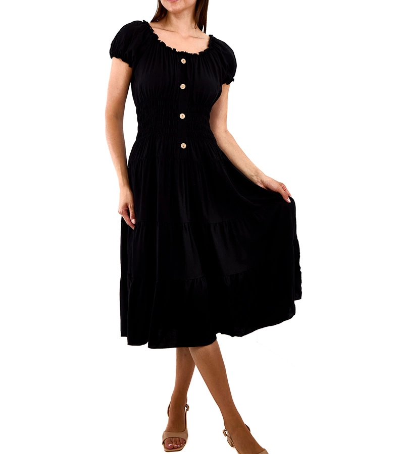 Czarna sukienka midi z marszczeniami