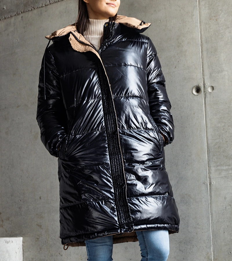 Czarno-brązowa dwustronna długa kurtka