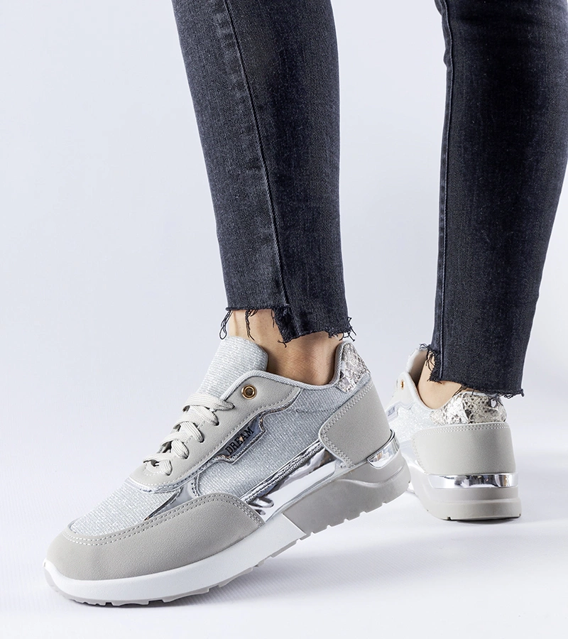 Szare brokatowe sneakersy