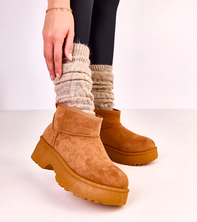 Hers Brązowe niskie śniegowce z ekozamszu