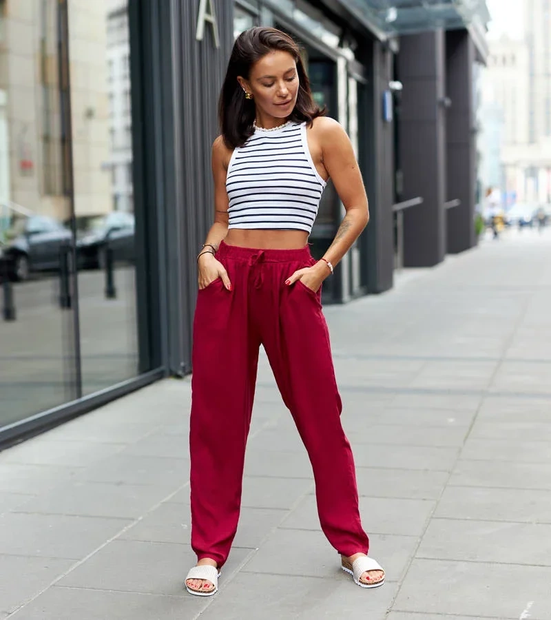 Bordowe szerokie spodnie