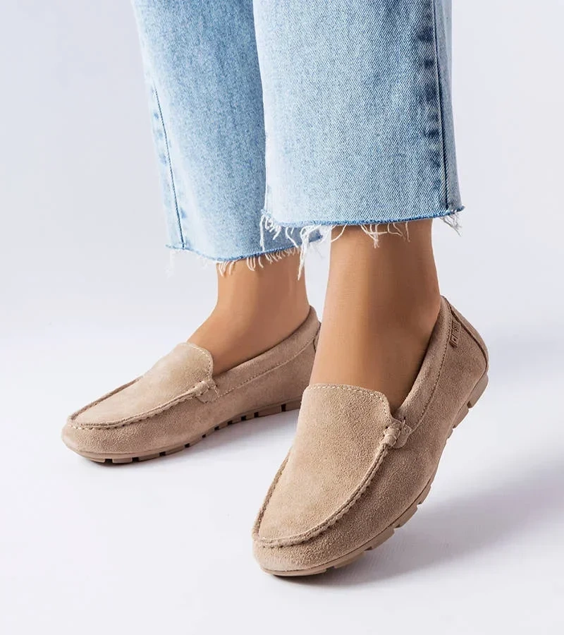 Beżowe mokasyny ze skóry naturalnej zamszowej Big Star JJ274658