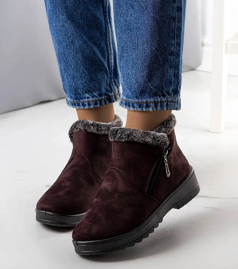 Brązowe ocieplane botki z futerkiem