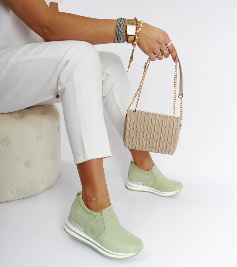 Hers Zielone wsuwane sneakersy na koturnie