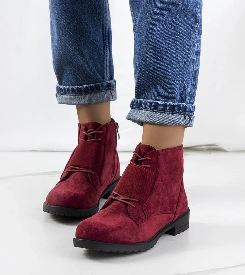 Bordowe botki z eko-zamszu