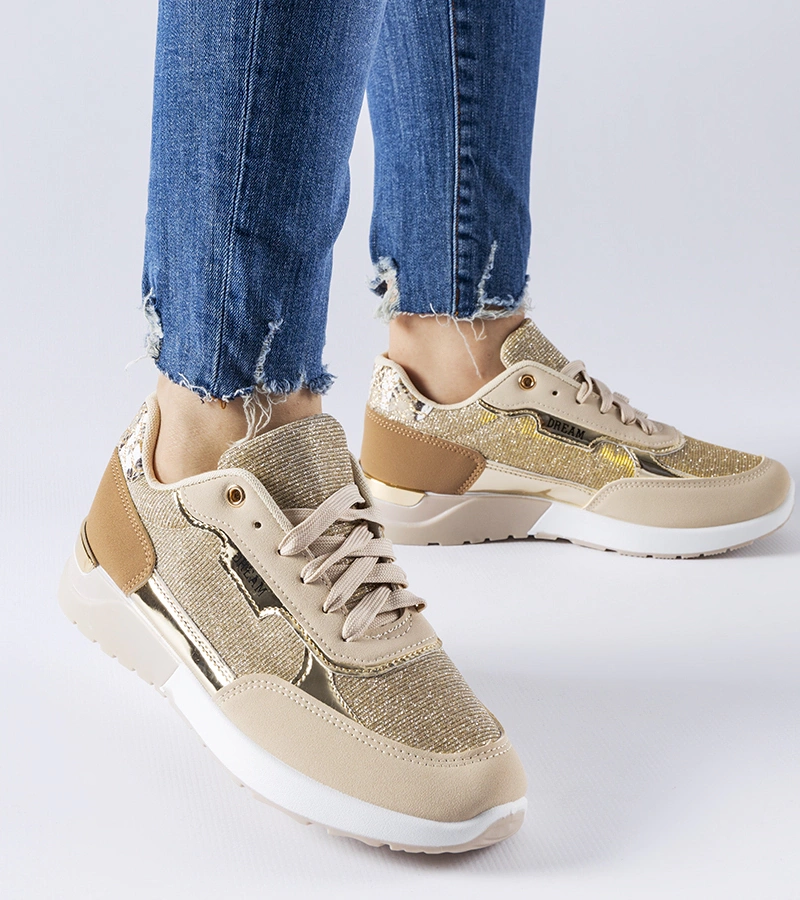 Beżowe brokatowe sneakersy