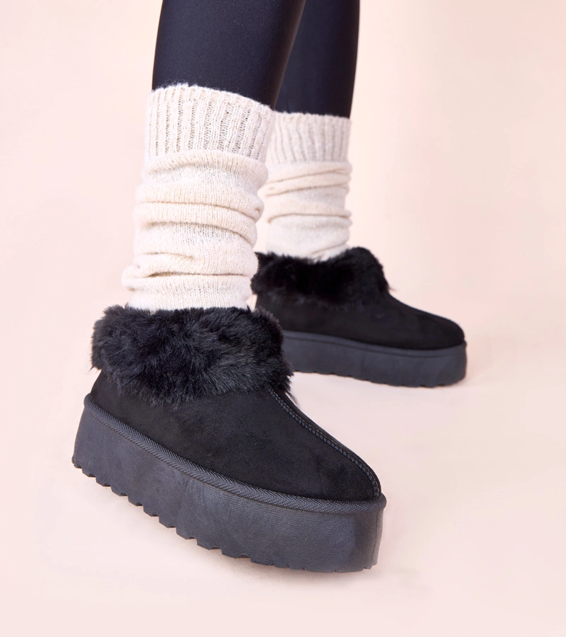 Hers Czarne śniegowce z futerkiem