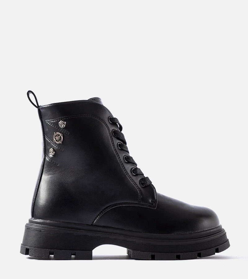 Grafitowe ocieplane botki dziewczęce