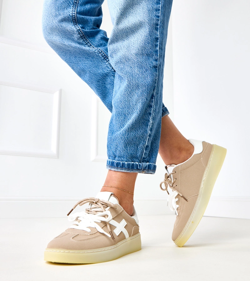 Hers brązowe sneakersy na platformie damskie sportowe