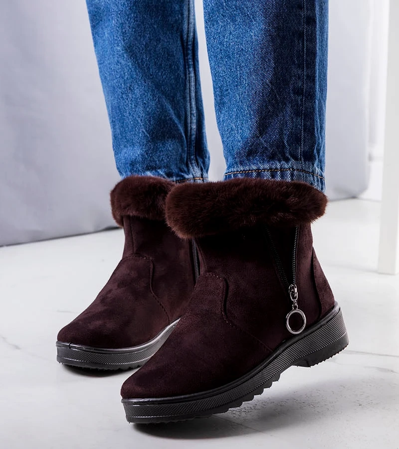 Brązowe ocieplane botki z zamkiem