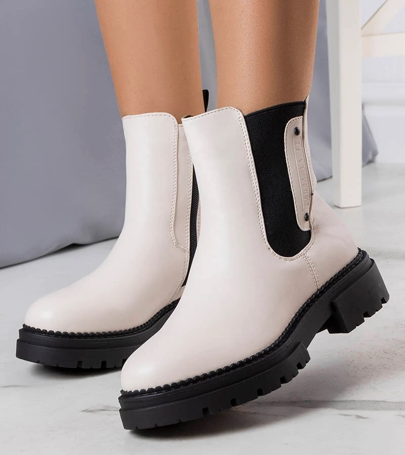 Kremowe ocieplane botki z eko-skóry