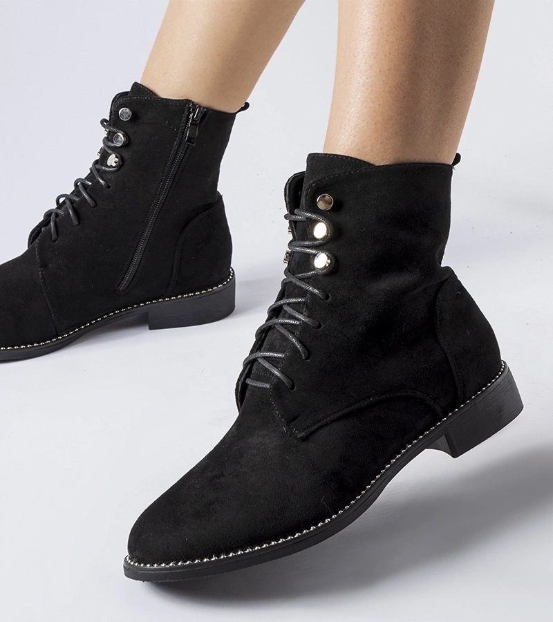 Czarne ocieplane botki z eko-zamszu