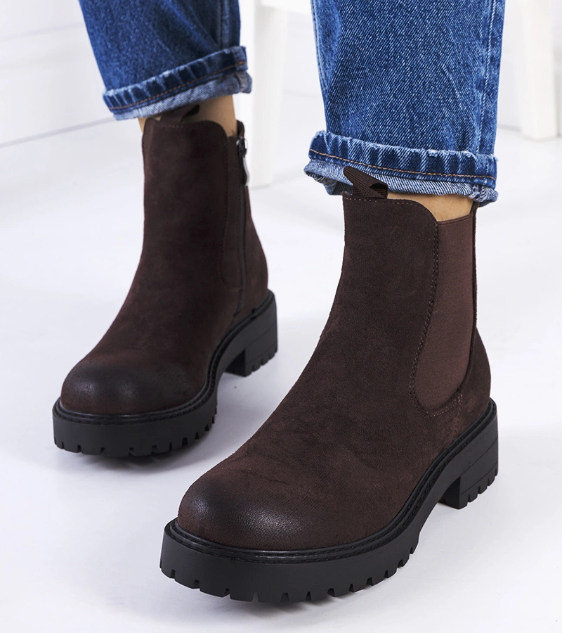 Brązowe botki eko-zamsz