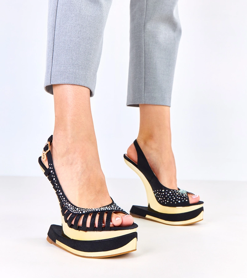 Hers Czarne sandały z cyrkoniami na futurystycznym obcasie