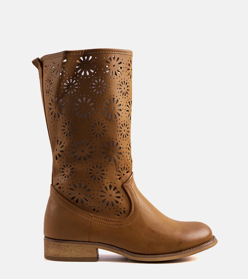 Dziecięce beżowe botki ażurowe