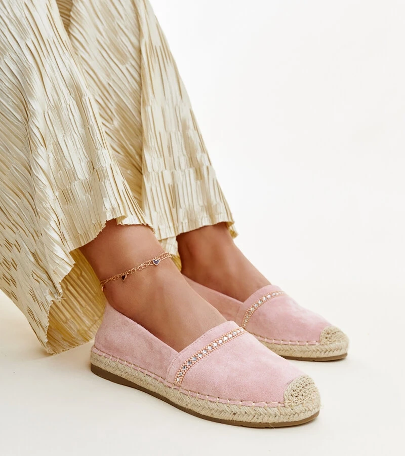 Różowe espadryle z cyrkoniami