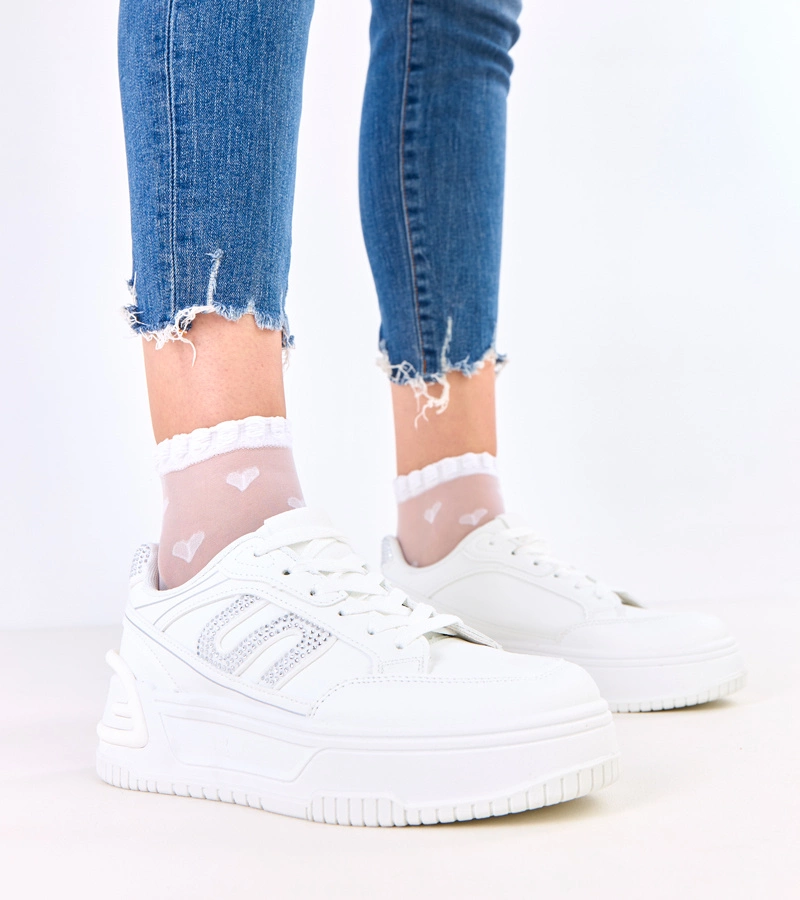 Hers Białe damskie sneakersy na platformie