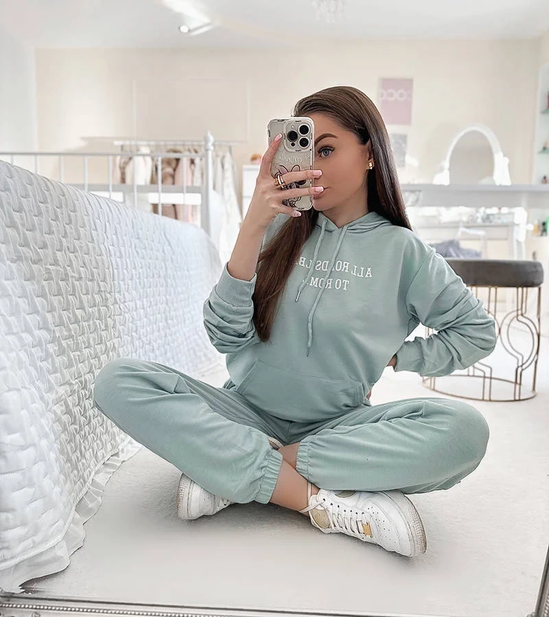 Zielony komplet bluza+spodnie z kapturem