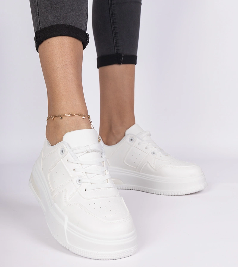 Hers Białe sneakersy damskie na grubej podeszwie