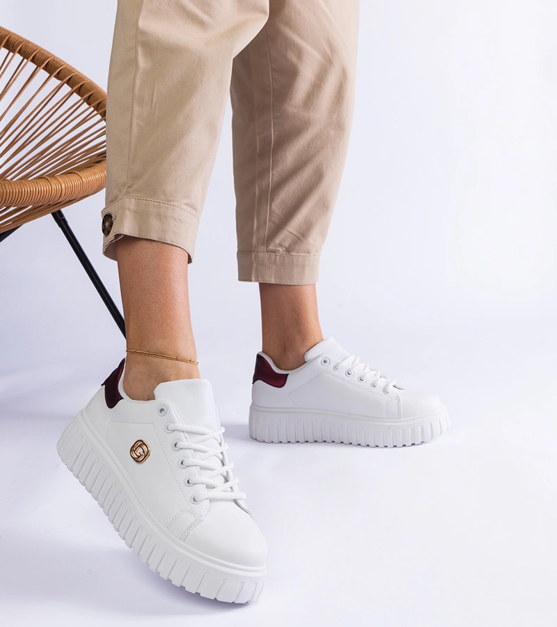 Hers trampki damskie biało-bordowe na grubej podeszwie sneakersy