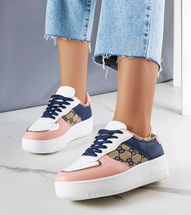Różowo-granatowe sneakersy na platformie