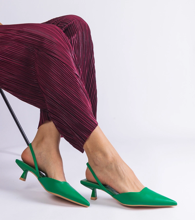 Hers czółenka na szpilce damskie zielone z otwartą piętą
