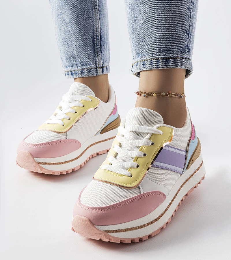 Różowe sneakersy brokatowe na platformie